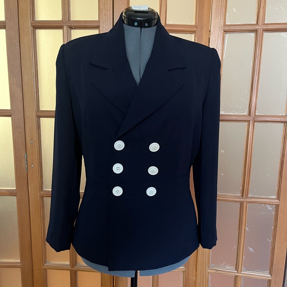 Vintage Halston Navy Double-Breasted Blazer Jacket
